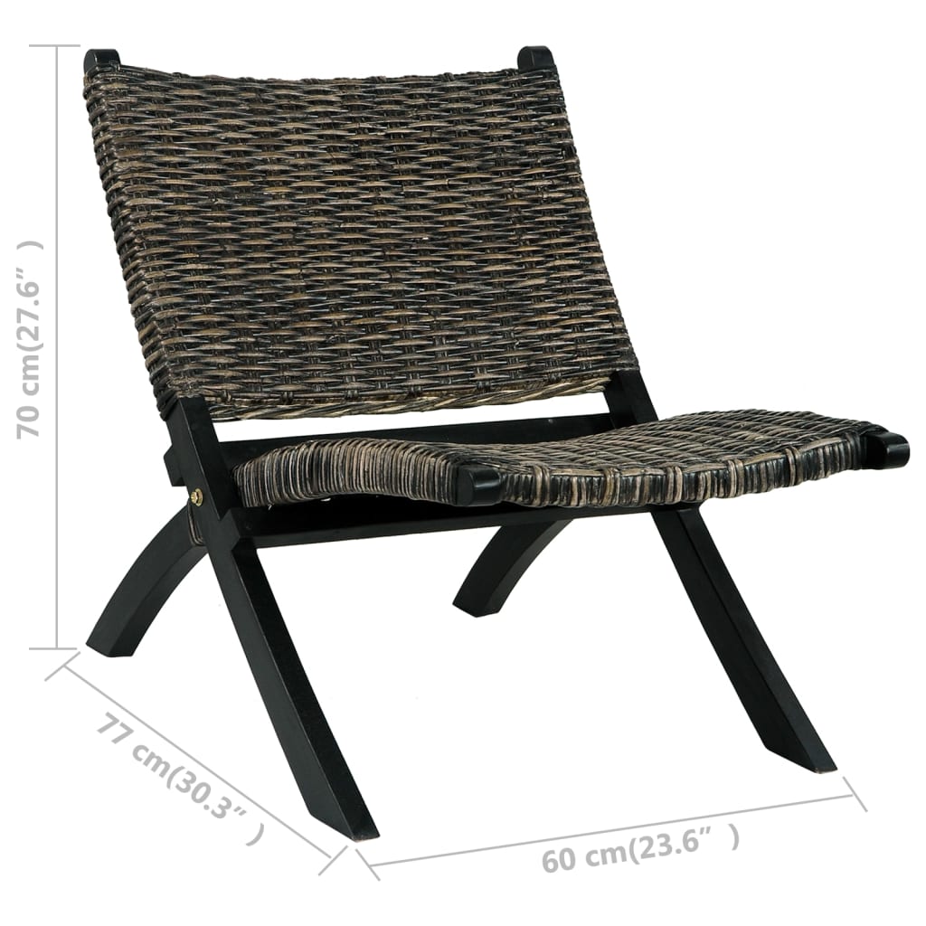 Relaxstoel natuurlijk kubu rattan en massief mahoniehout zwart