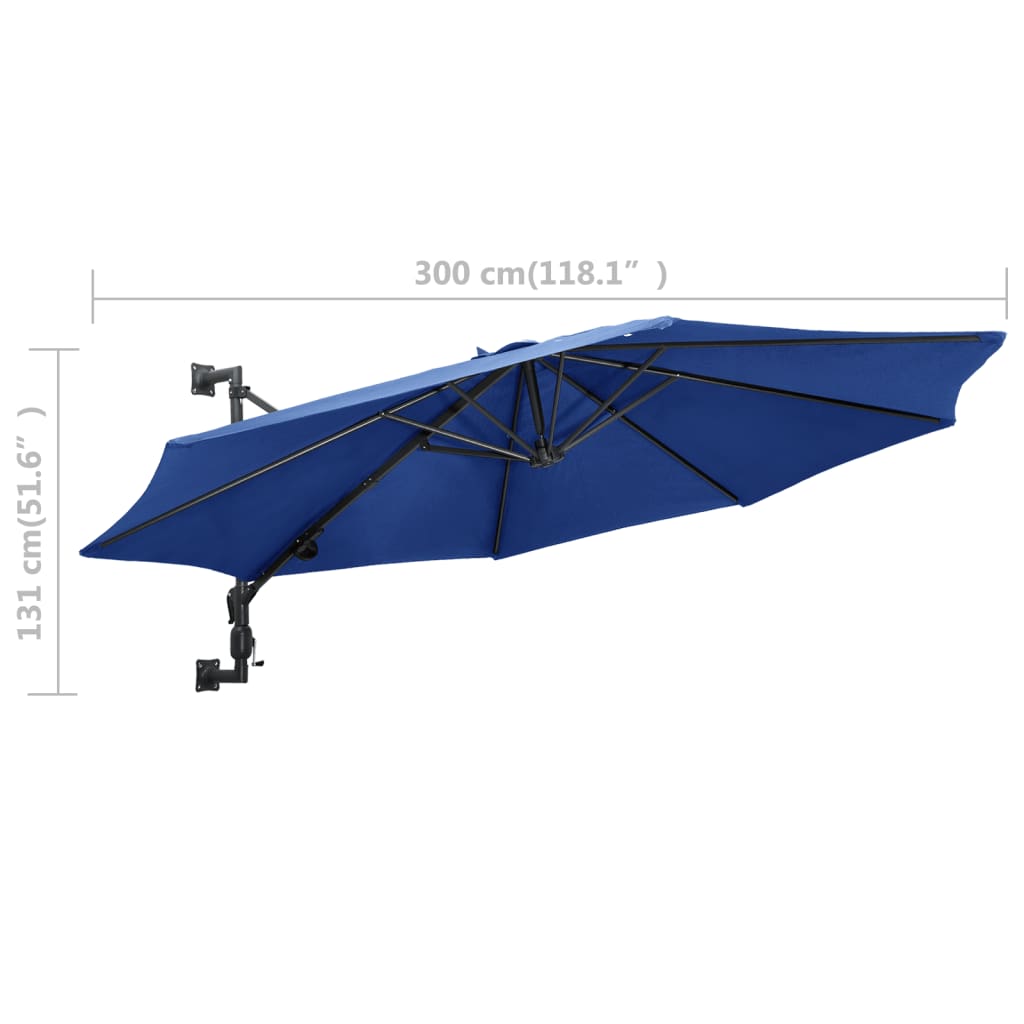 Wandparasol met metalen paal 300 cm blauw