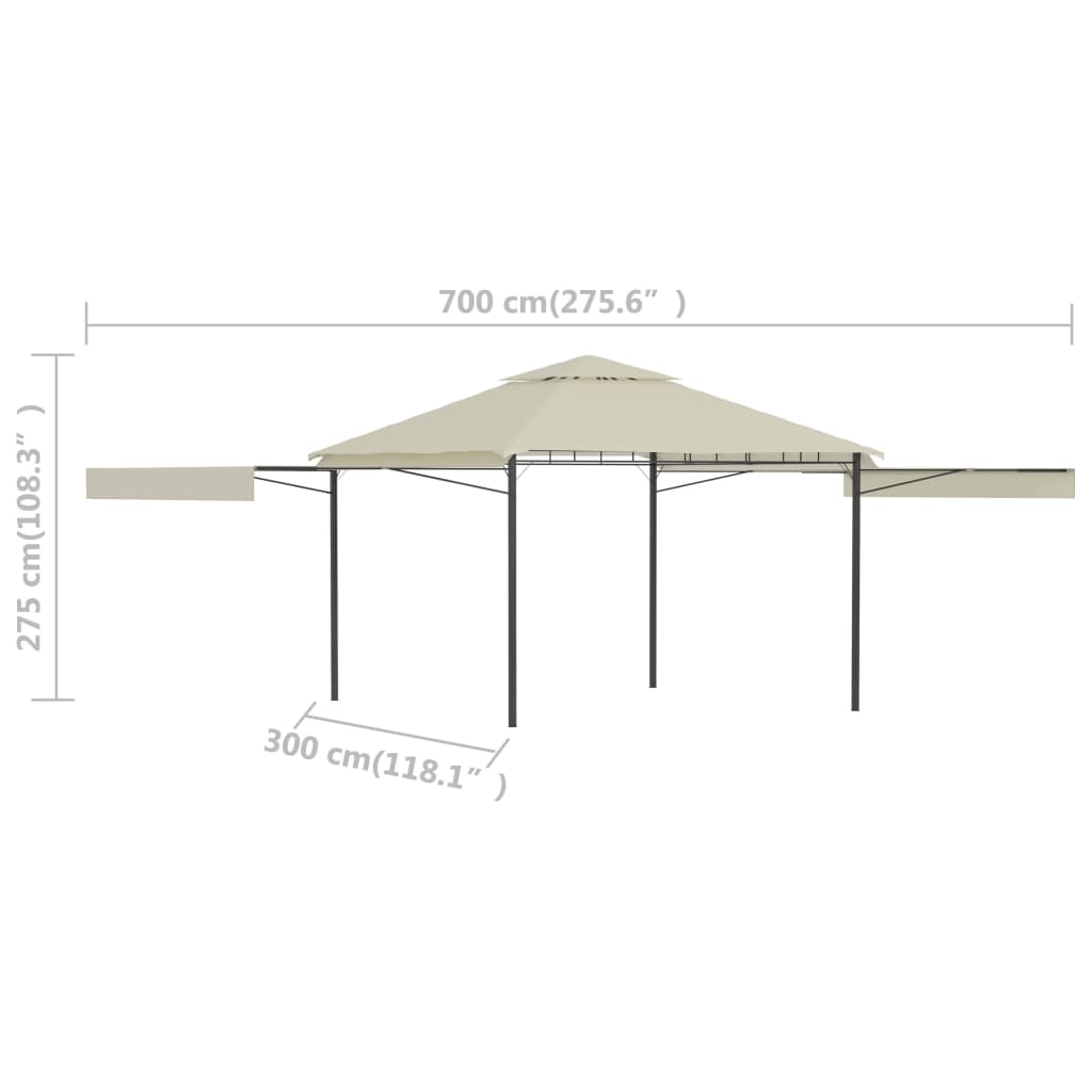 Prieel met uitschuifbare daken 180 g/m² 3x3x2,75 m crème