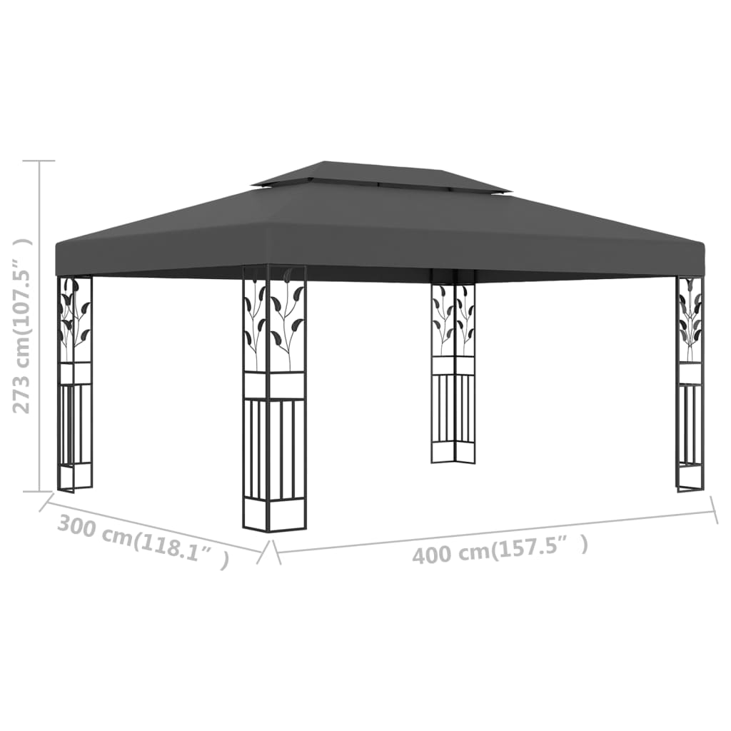 Prieel met dubbel dak 3x4 m antraciet