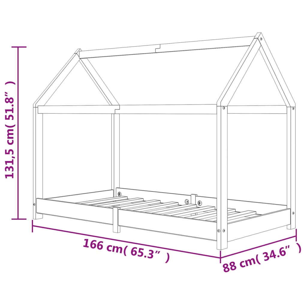 Kinderbedframe massief grenenhout 80x160 cm