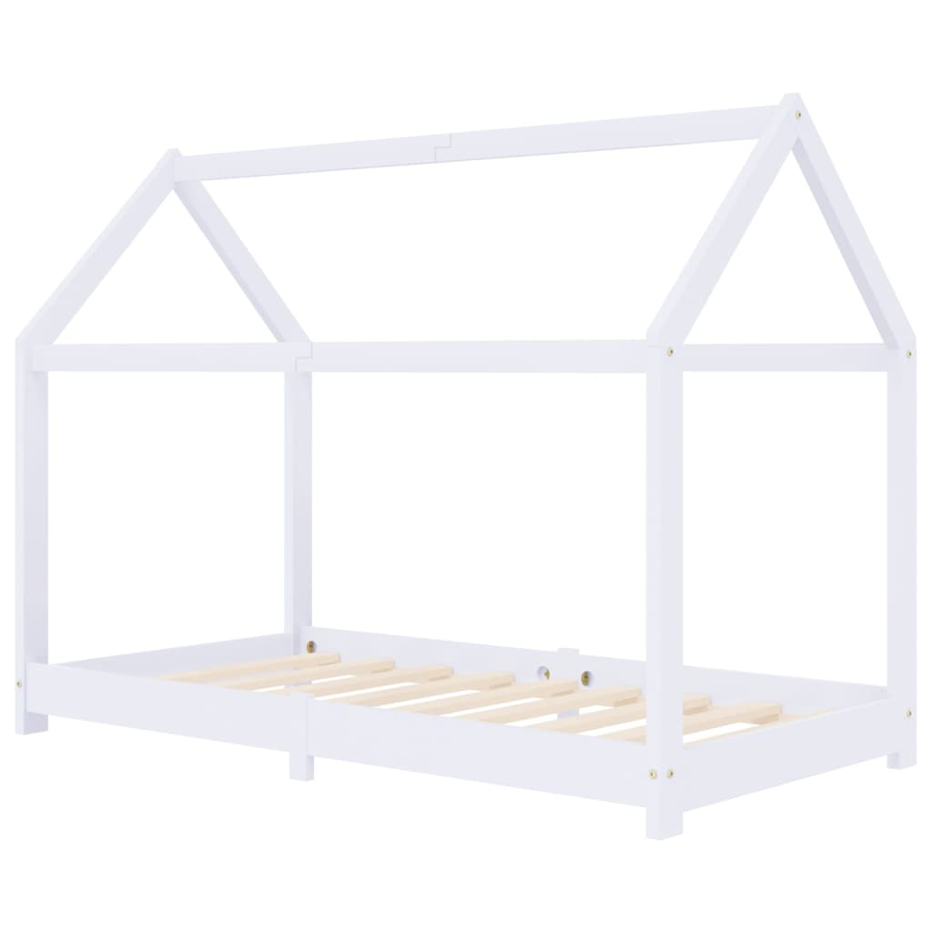 Kinderbedframe massief grenenhout wit 70x140 cm