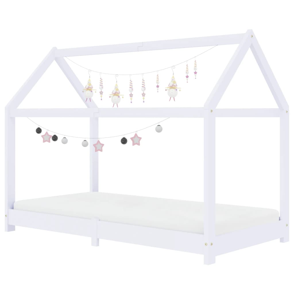 Kinderbedframe massief grenenhout wit 70x140 cm