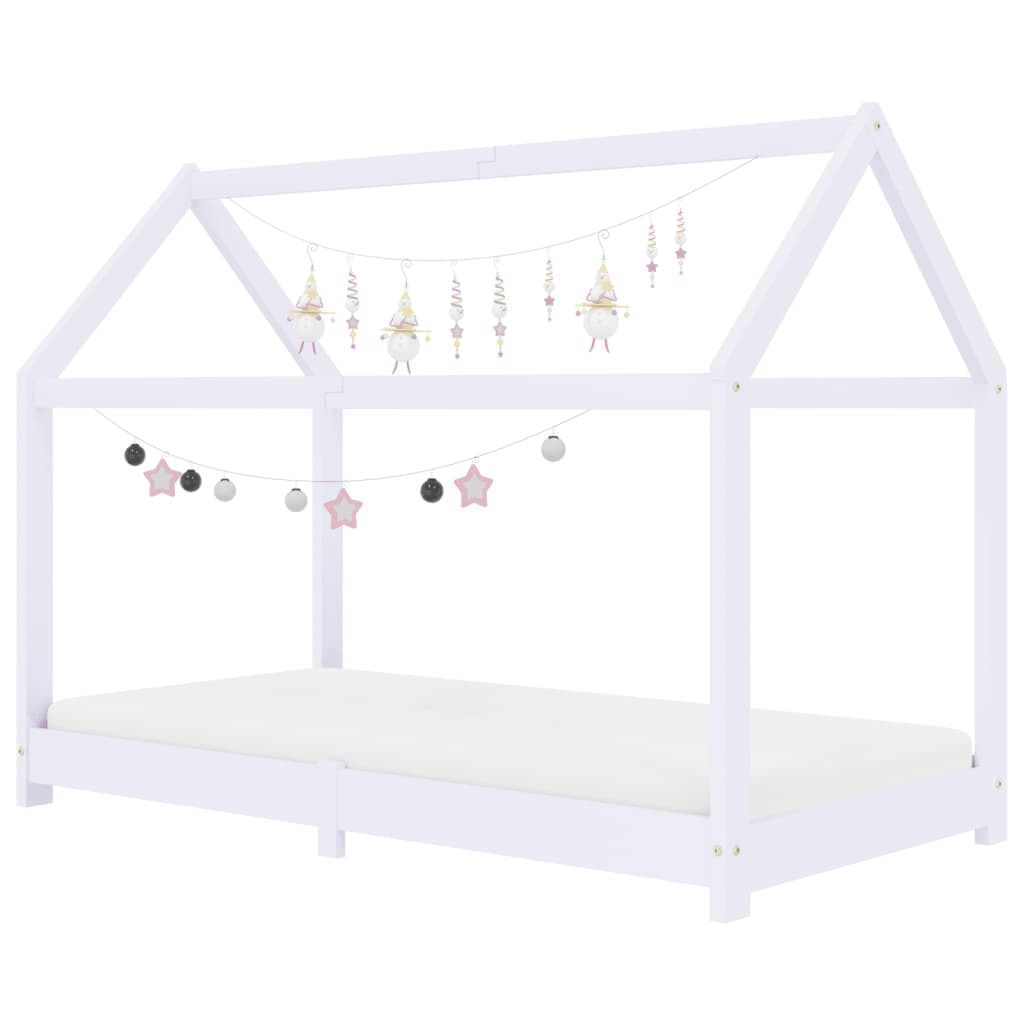 Kinderbedframe massief grenenhout wit 80x160 cm