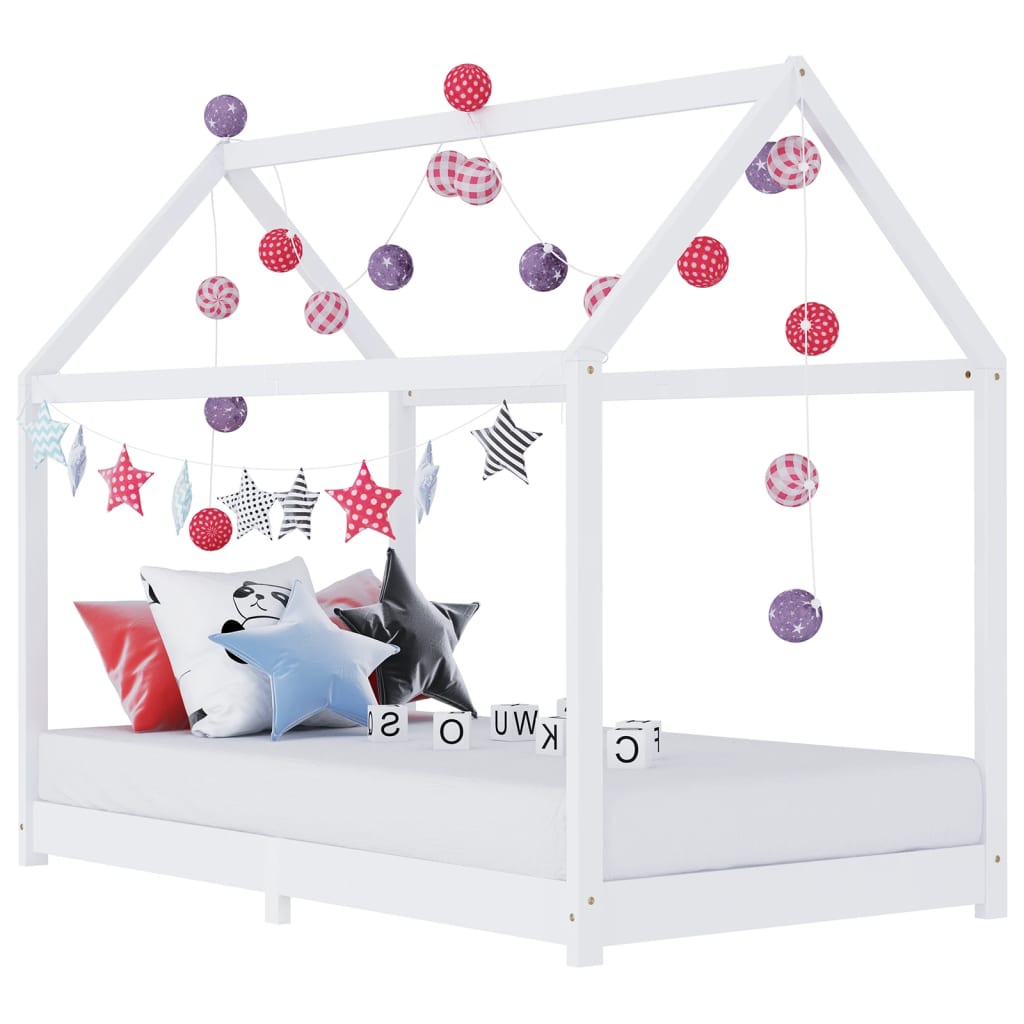 Kinderbedframe massief grenenhout wit 90x200 cm