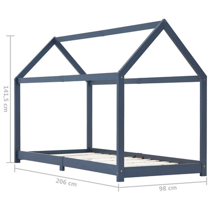 Kinderbedframe massief grenenhout grijs 90x200 cm