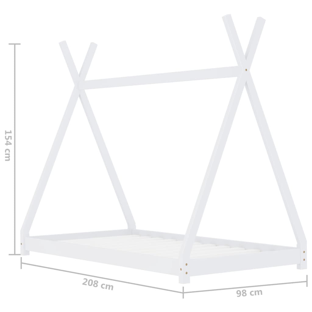 Kinderbedframe massief grenenhout wit 90x200 cm