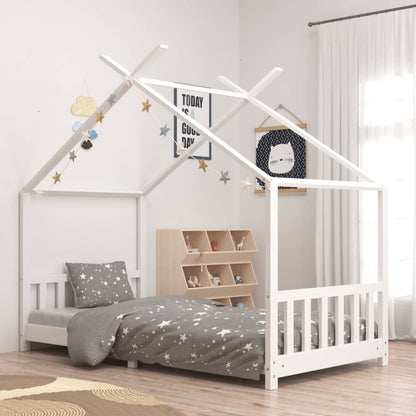 Kinderbedframe massief grenenhout wit 90x200 cm