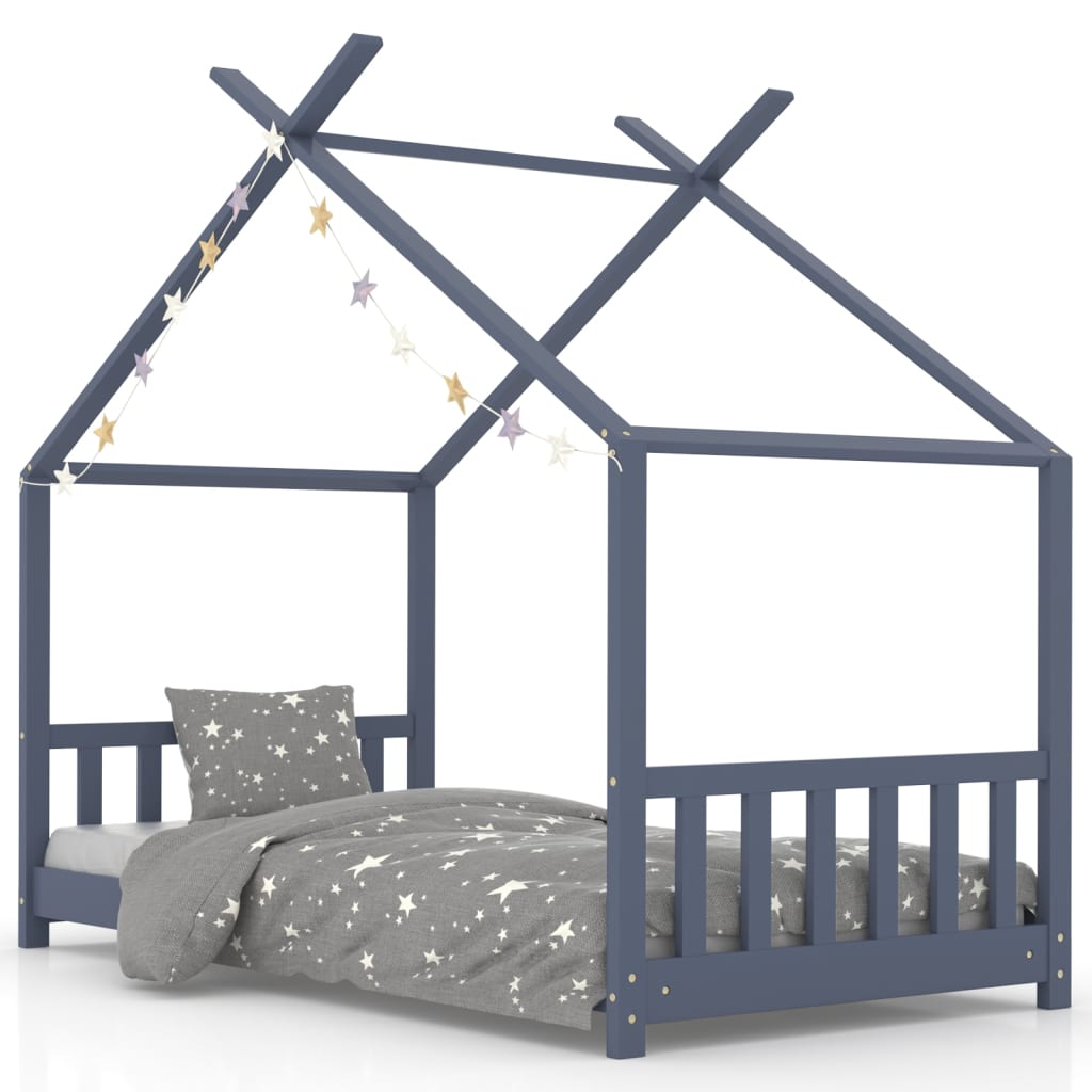 Kinderbedframe massief grenenhout grijs 70x140 cm