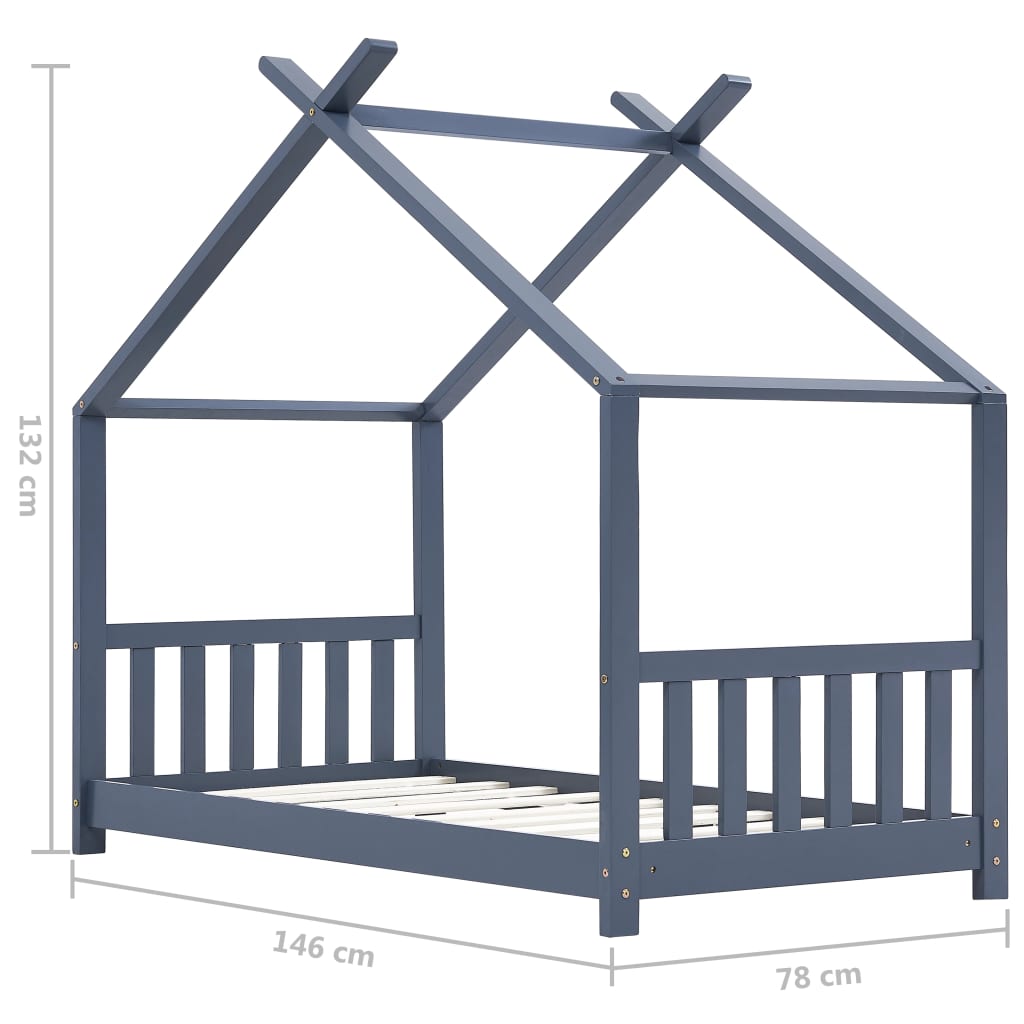 Kinderbedframe massief grenenhout grijs 70x140 cm