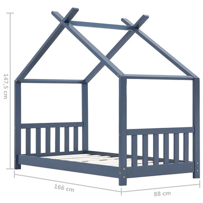 Kinderbedframe massief grenenhout grijs 80x160 cm