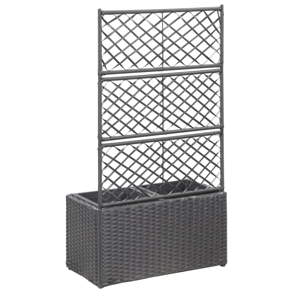 Latwerkplantenbak verhoogd met potten 58x30x107 cm rattan zwart