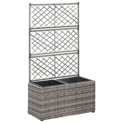 Latwerkplantenbak verhoogd met potten 58x30x107 cm rattan grijs