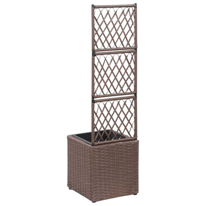 Latwerkplantenbak verhoogd met 1 pot 30x30x107 cm rattan bruin