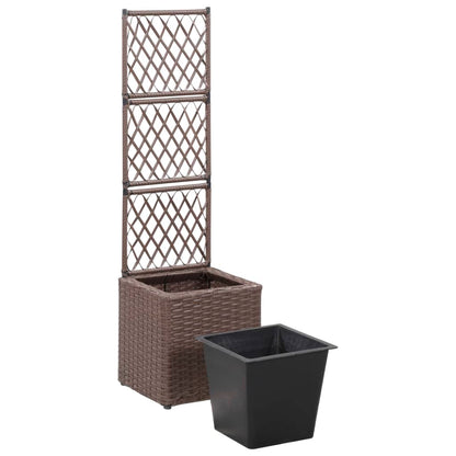 Latwerkplantenbak verhoogd met 1 pot 30x30x107 cm rattan bruin