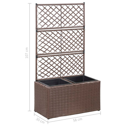 Latwerkplantenbak verhoogd met potten 58x30x107 cm rattan bruin