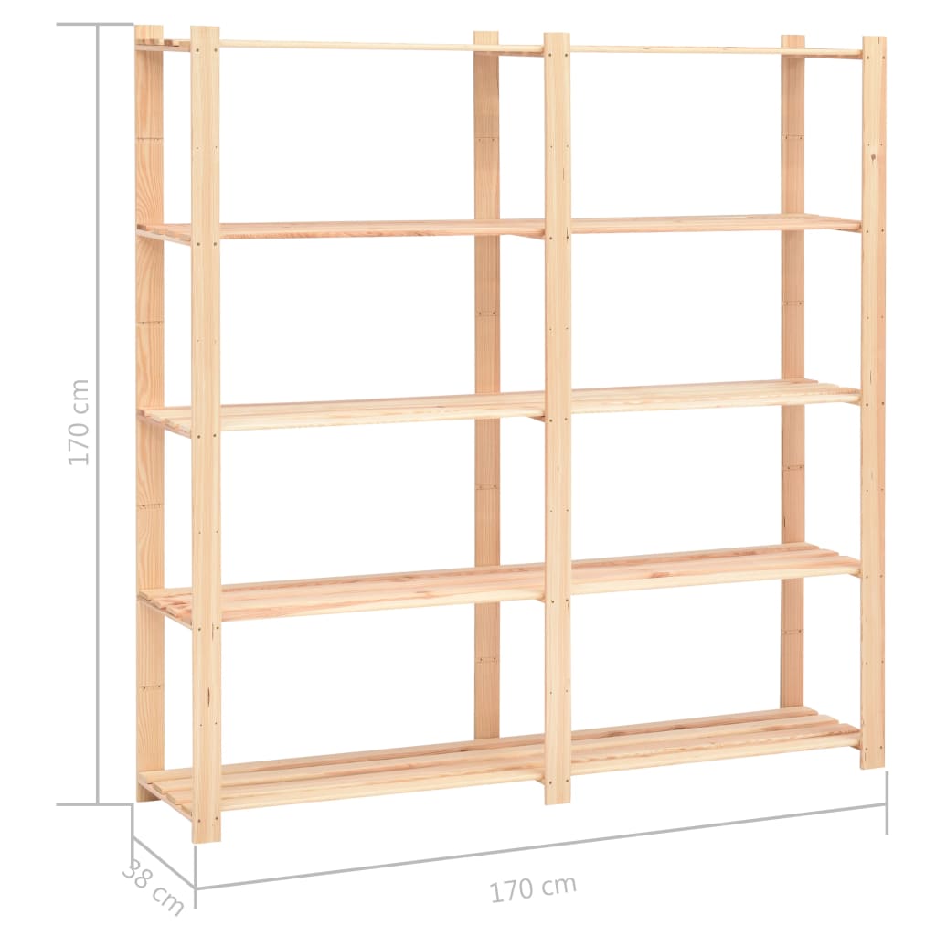 Opbergrekken 5-laags 2 st 170x38x170 cm grenenhout 500 kg