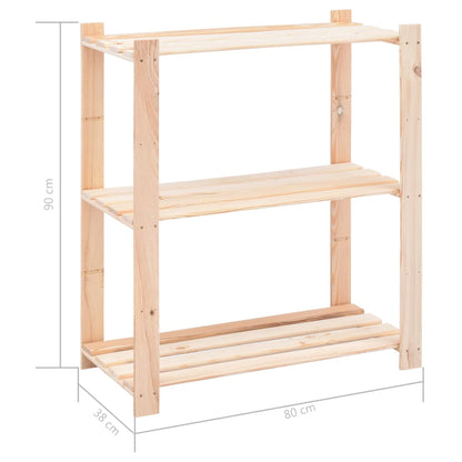 Opbergrekken 3-laags 3 st 80x38x90 cm massief grenenhout 150 kg