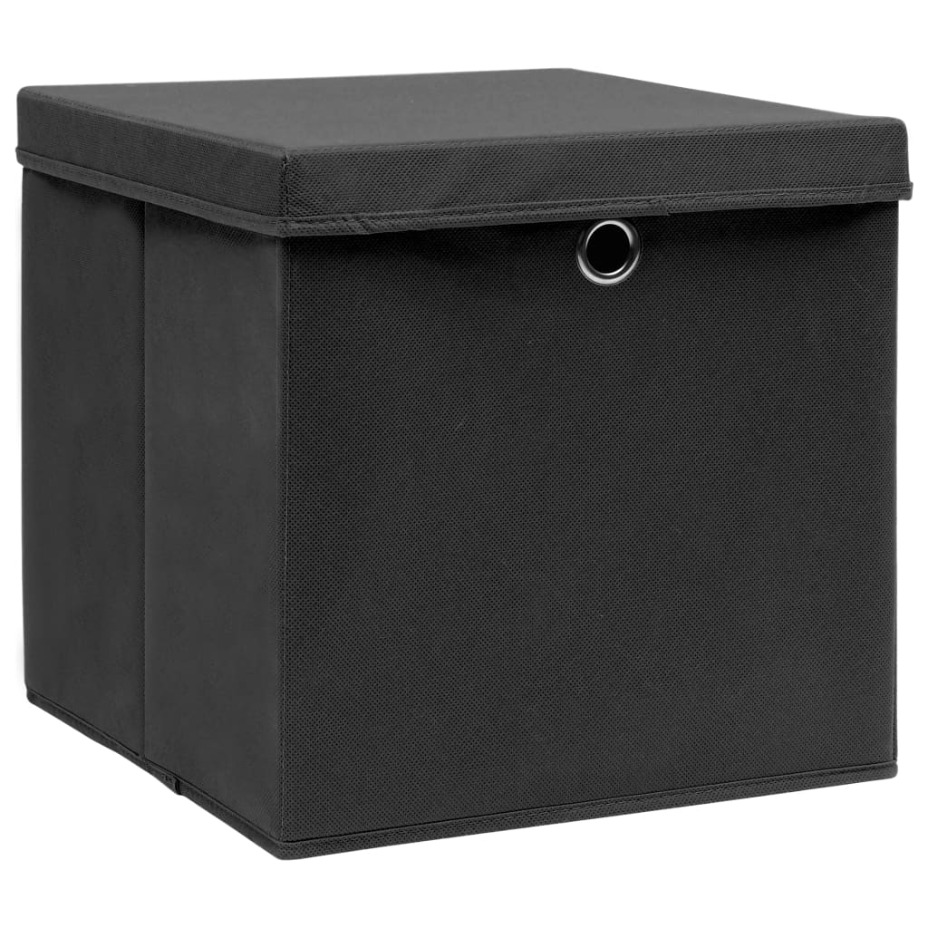 Opbergboxen met deksel 4 st 32x32x32 cm stof zwart