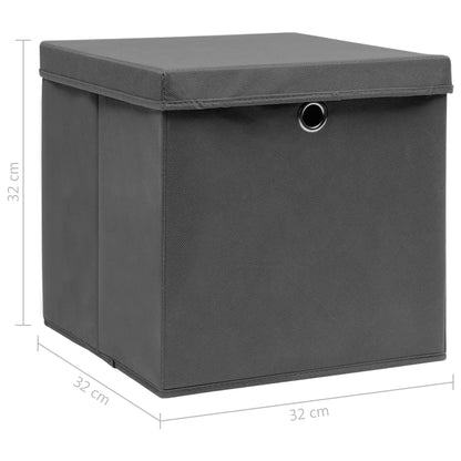 Opbergboxen met deksel 10 st 32x32x32 cm stof grijs