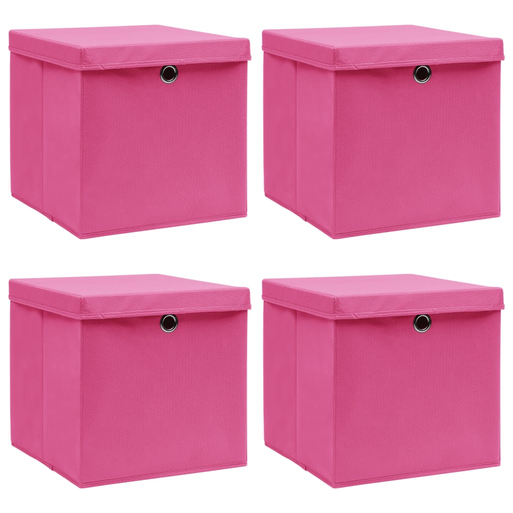 Opbergboxen met deksel 4 st 32x32x32 cm stof roze