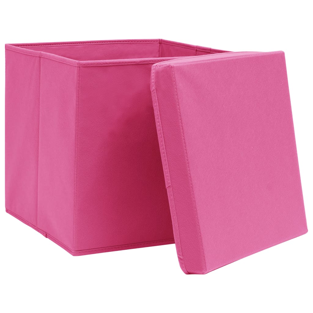 Opbergboxen met deksel 4 st 32x32x32 cm stof roze