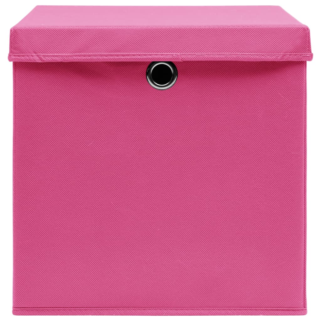 Opbergboxen met deksel 4 st 32x32x32 cm stof roze