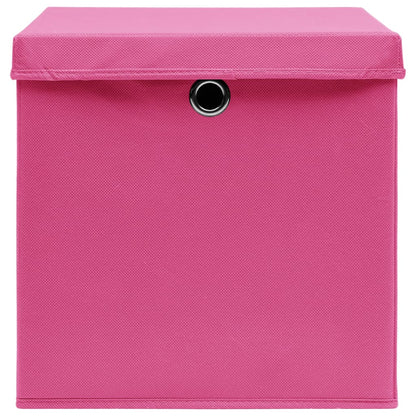 Opbergboxen met deksel 4 st 32x32x32 cm stof roze