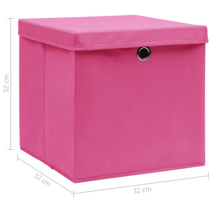 Opbergboxen met deksel 4 st 32x32x32 cm stof roze