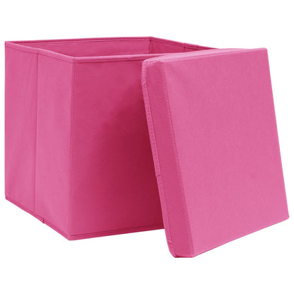 Opbergboxen met deksel 10 st 32x32x32 cm stof roze