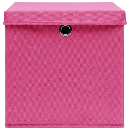 Opbergboxen met deksel 10 st 32x32x32 cm stof roze