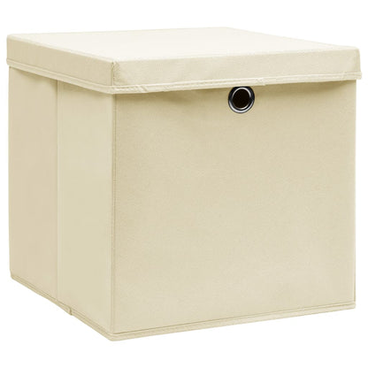 Opbergboxen met deksel 10 st 32x32x32 cm stof crèmekleurig