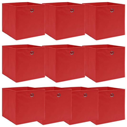Opbergboxen 10 st 32x32x32 cm stof rood
