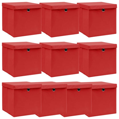 Opbergboxen met deksel 10 st 32x32x32 cm stof wit