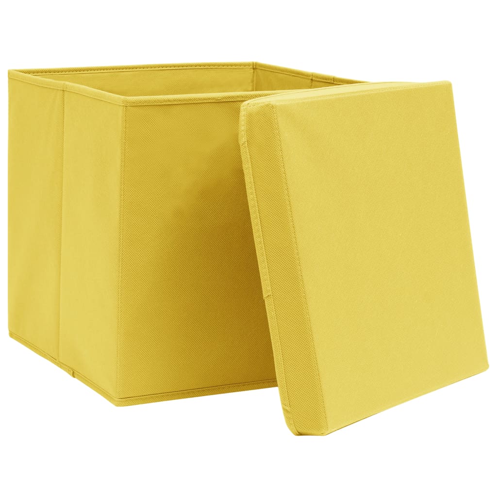 Opbergboxen met deksel 10 st 32x32x32 cm stof geel