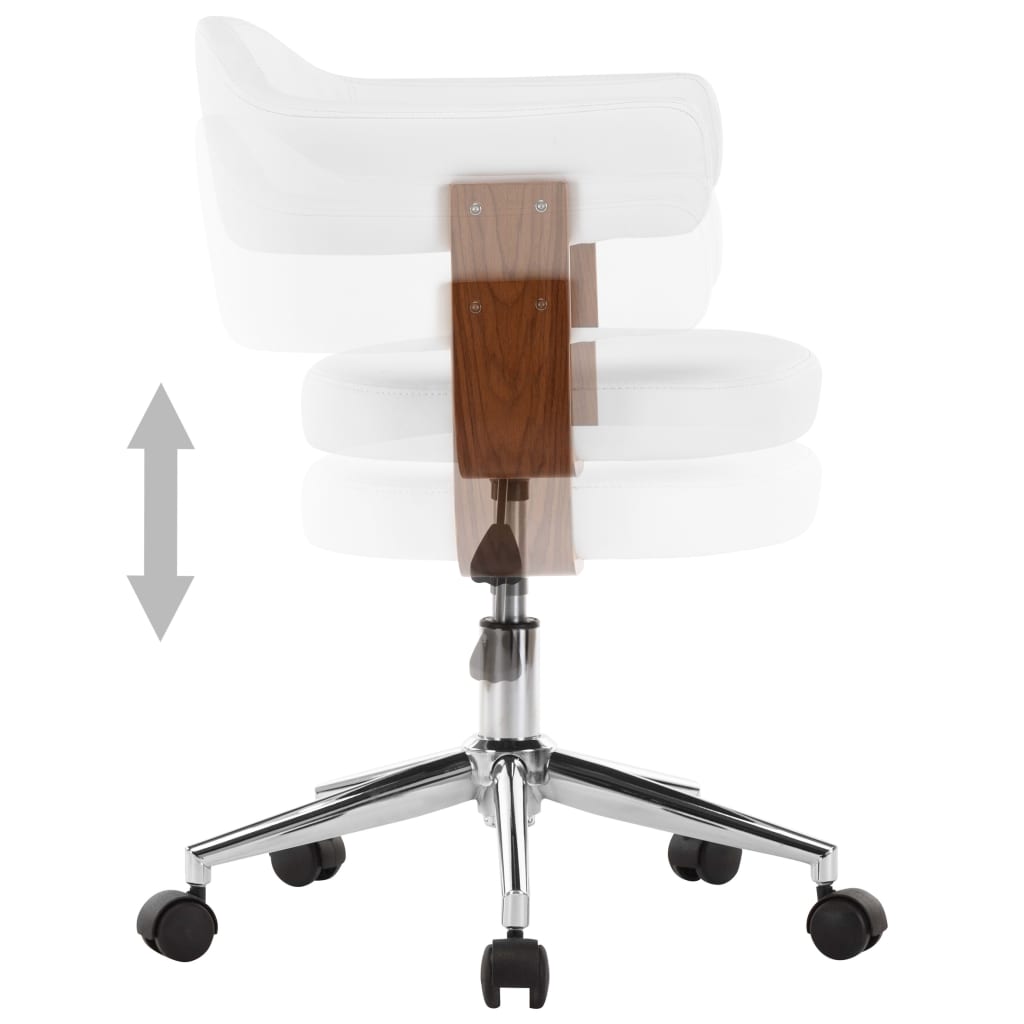 Kantoorstoel draaibaar gebogen hout en kunstleer wit
