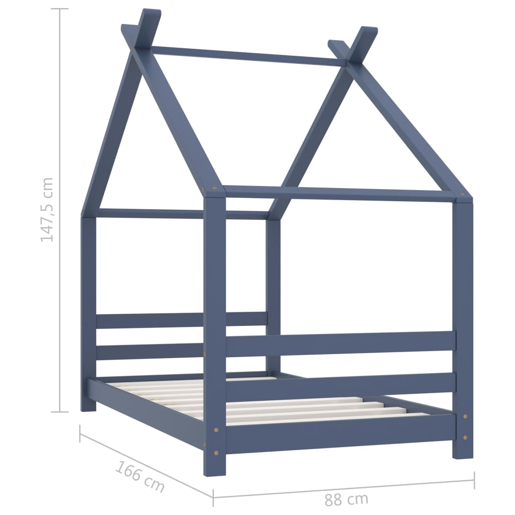 Kinderbedframe massief grenenhout grijs 80x160 cm