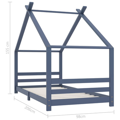 Kinderbedframe massief grenenhout grijs 90x200 cm