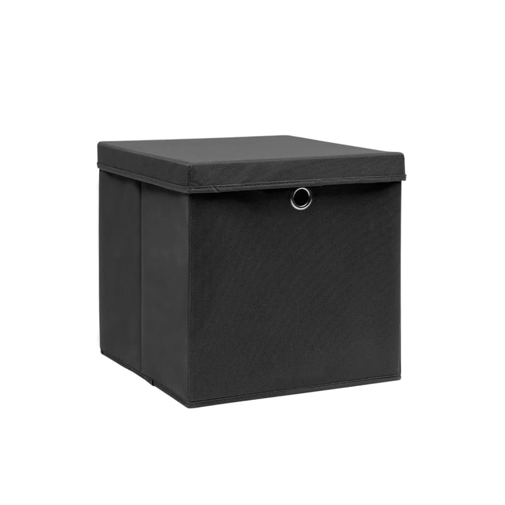 Opbergboxen met deksel 4 st 28x28x28 cm zwart