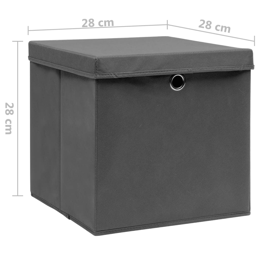 Opbergboxen met deksel 10 st 28x28x28 cm grijs