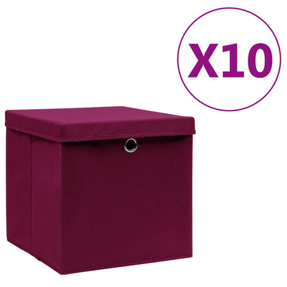 Opbergboxen met deksel 10 st 28x28x28 cm donkerrood