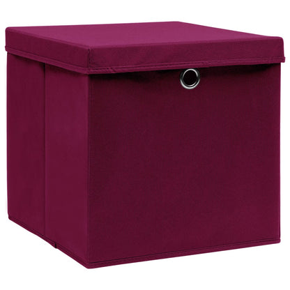 Opbergboxen met deksel 10 st 28x28x28 cm donkerrood