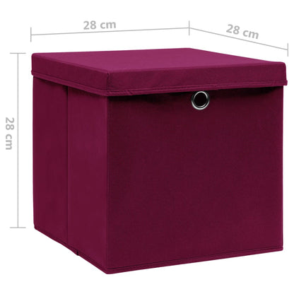 Opbergboxen met deksel 10 st 28x28x28 cm donkerrood