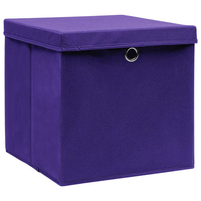 Opbergboxen met deksel 4 st 28x28x28 cm paars