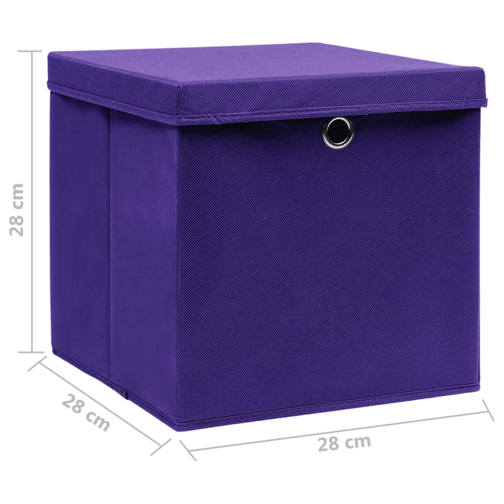 Opbergboxen met deksel 4 st 28x28x28 cm paars