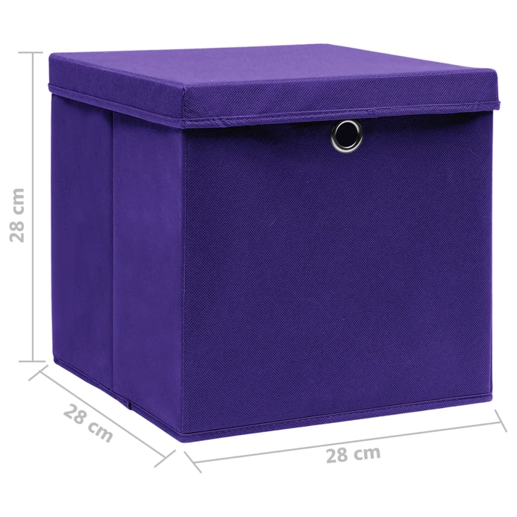 Opbergboxen met deksel 10 st 28x28x28 cm paars
