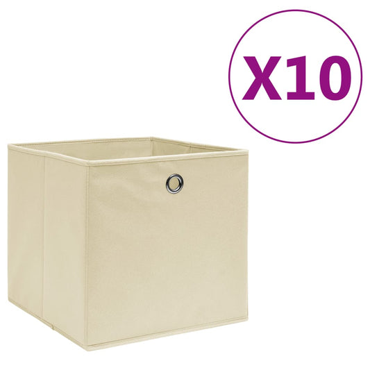 Opbergboxen 10 st 28x28x28 cm nonwoven stof crèmekleurig