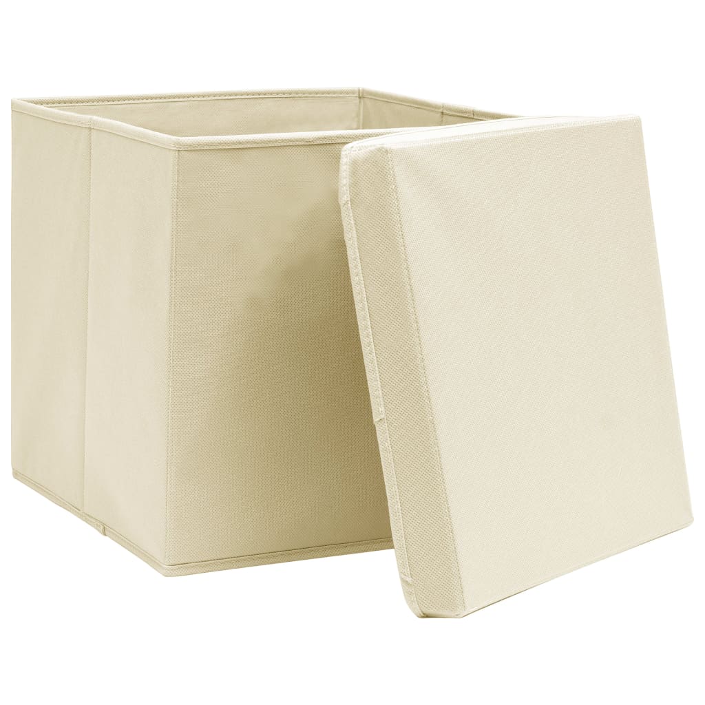 Opbergboxen met deksel 10 st 28x28x28 cm crèmekleurig