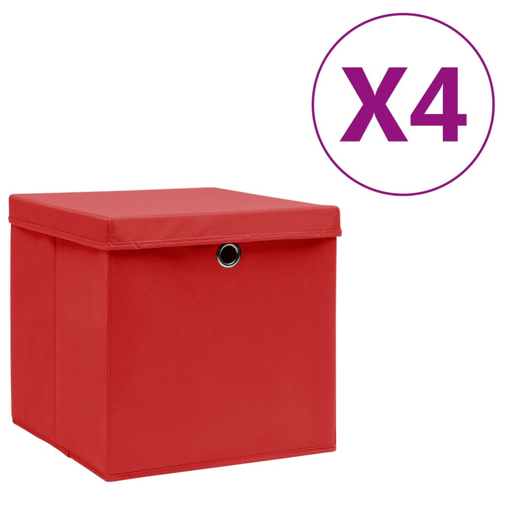 Opbergboxen met deksel 4 st 28x28x28 cm rood