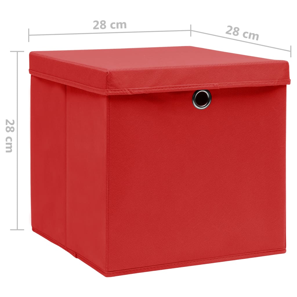 Opbergboxen met deksel 4 st 28x28x28 cm rood